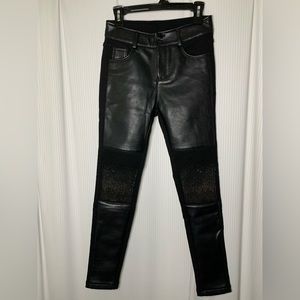 Unbranded Pants Faux Leather Front and Stretchy Fabric Back Jem Detail on knees